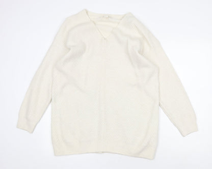 H&M Womens White V-Neck Acrylic Pullover Jumper Size M