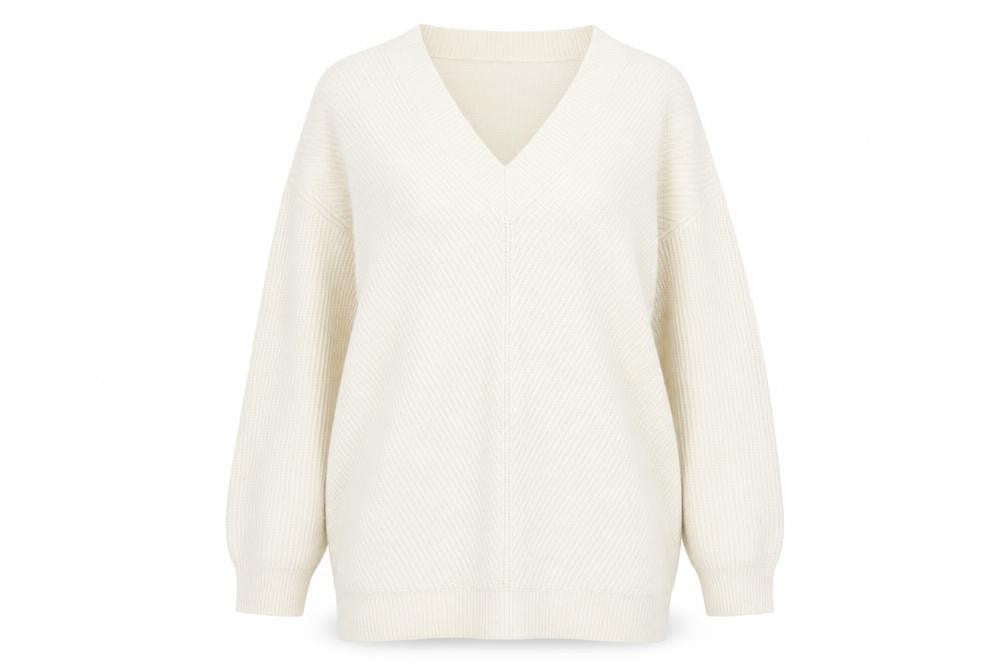 H&M Womens White V-Neck Acrylic Pullover Jumper Size M