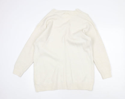 H&M Womens White V-Neck Acrylic Pullover Jumper Size M