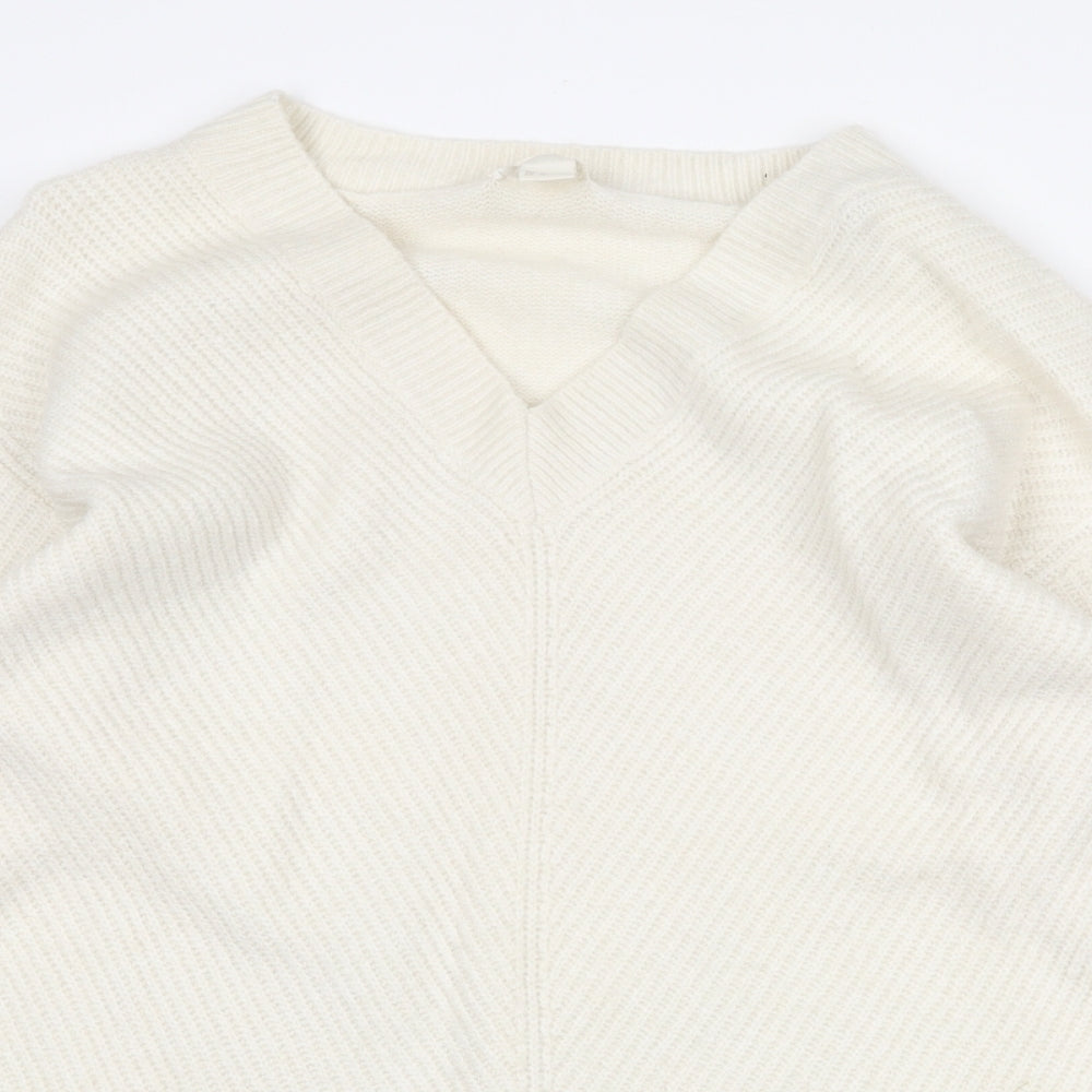 H&M Womens White V-Neck Acrylic Pullover Jumper Size M