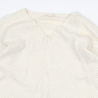H&M Womens White V-Neck Acrylic Pullover Jumper Size M