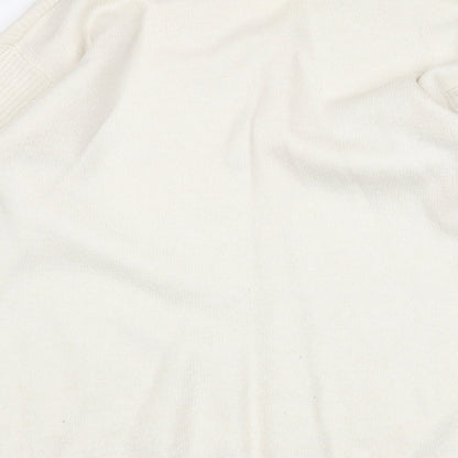 H&M Womens White V-Neck Acrylic Pullover Jumper Size M