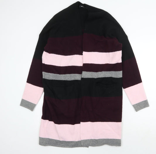 Ellos Womens Multicoloured V-Neck Striped Acrylic Cardigan Jumper Size 10
