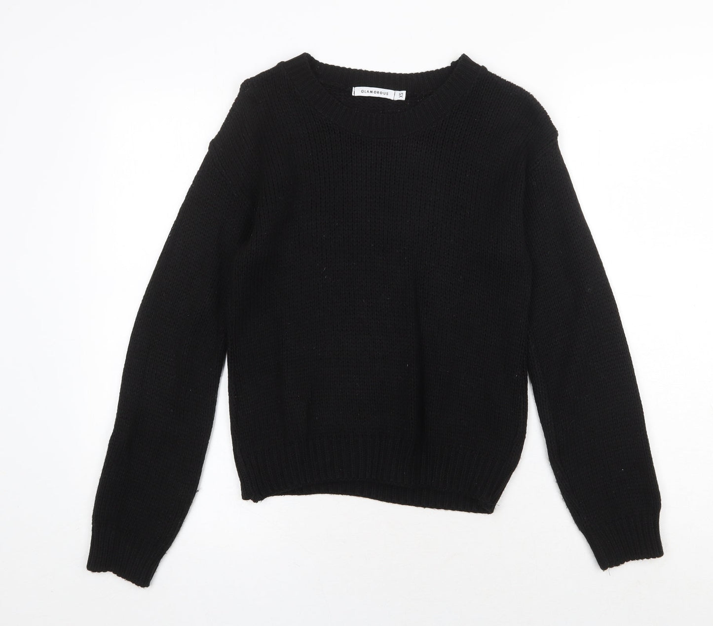 Glamorous Womens Black Boat Neck Acrylic Pullover Jumper Size XS