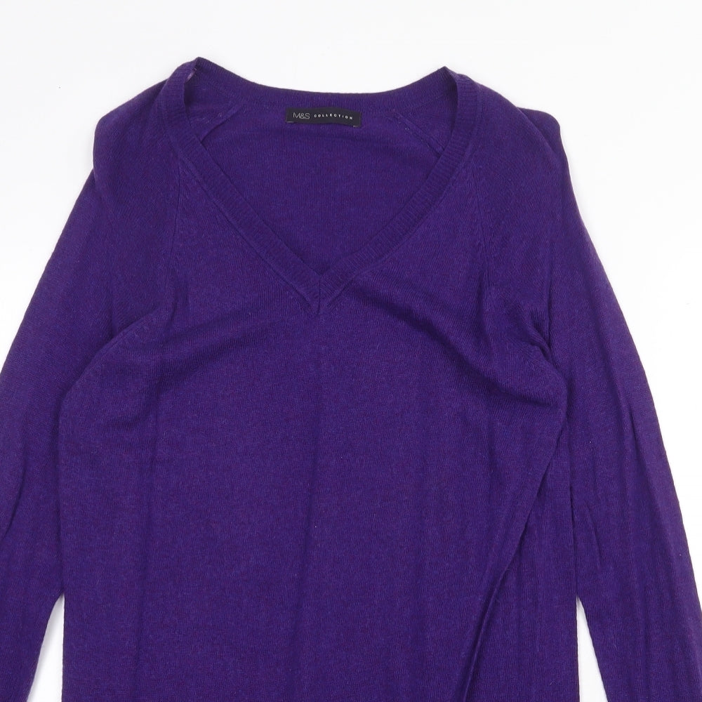 Marks and Spencer Womens Purple V-Neck Viscose Tunic Jumper Size 10