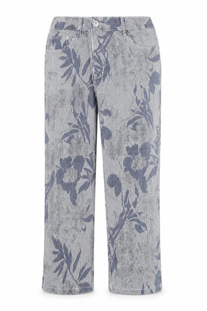 Stooker Womens Blue Striped Cotton Trousers Size 34 in Regular Zip - Flower Pattern