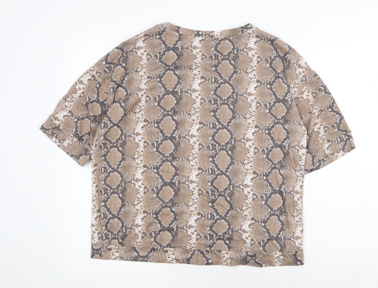 F&F Womens Brown Animal Print Polyester Basic T-Shirt Size 8 Scoop Neck - Snake Skin Print
