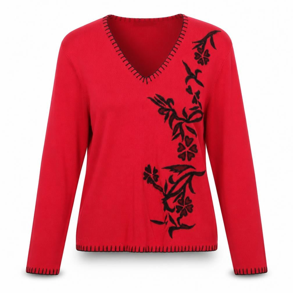 Cyrus Womens Red Floral Nylon Basic Blouse Size M V-Neck