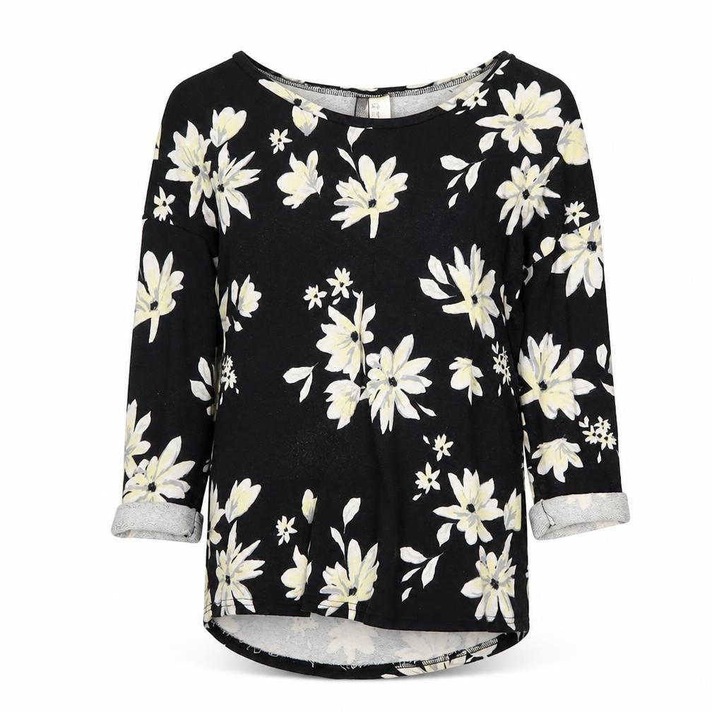 H&M Womens Black Scoop Neck Floral Cotton Pullover Jumper Size S