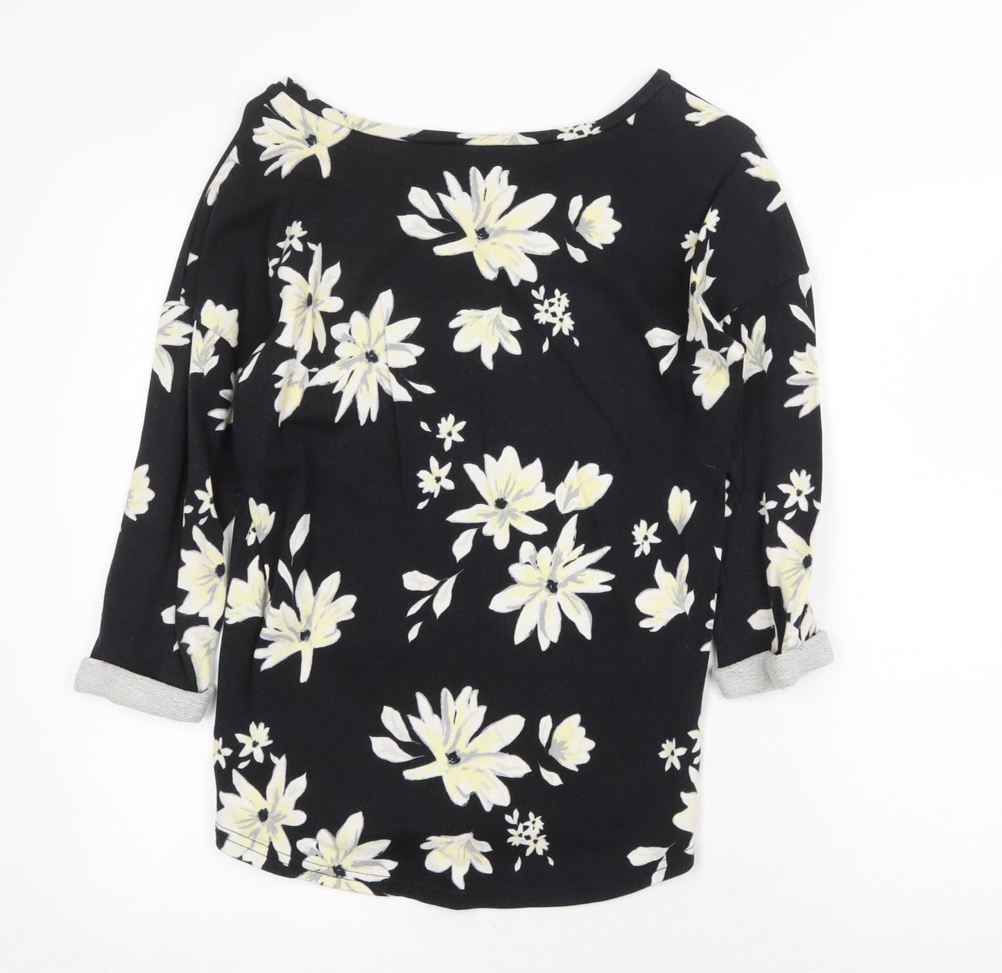 H&M Womens Black Scoop Neck Floral Cotton Pullover Jumper Size S