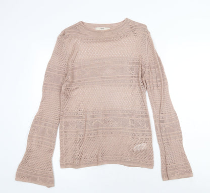 Next Womens Beige Round Neck Viscose Pullover Jumper Size 12