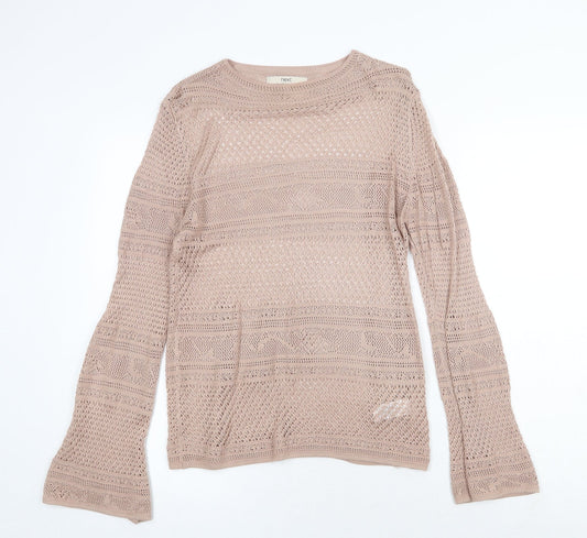 NEXT Womens Beige Round Neck Viscose Pullover Jumper Size 12