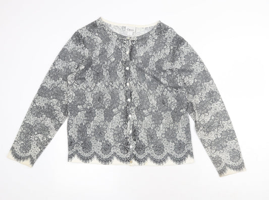 OPUS Womens Grey Round Neck Geometric Acrylic Cardigan Jumper Size L