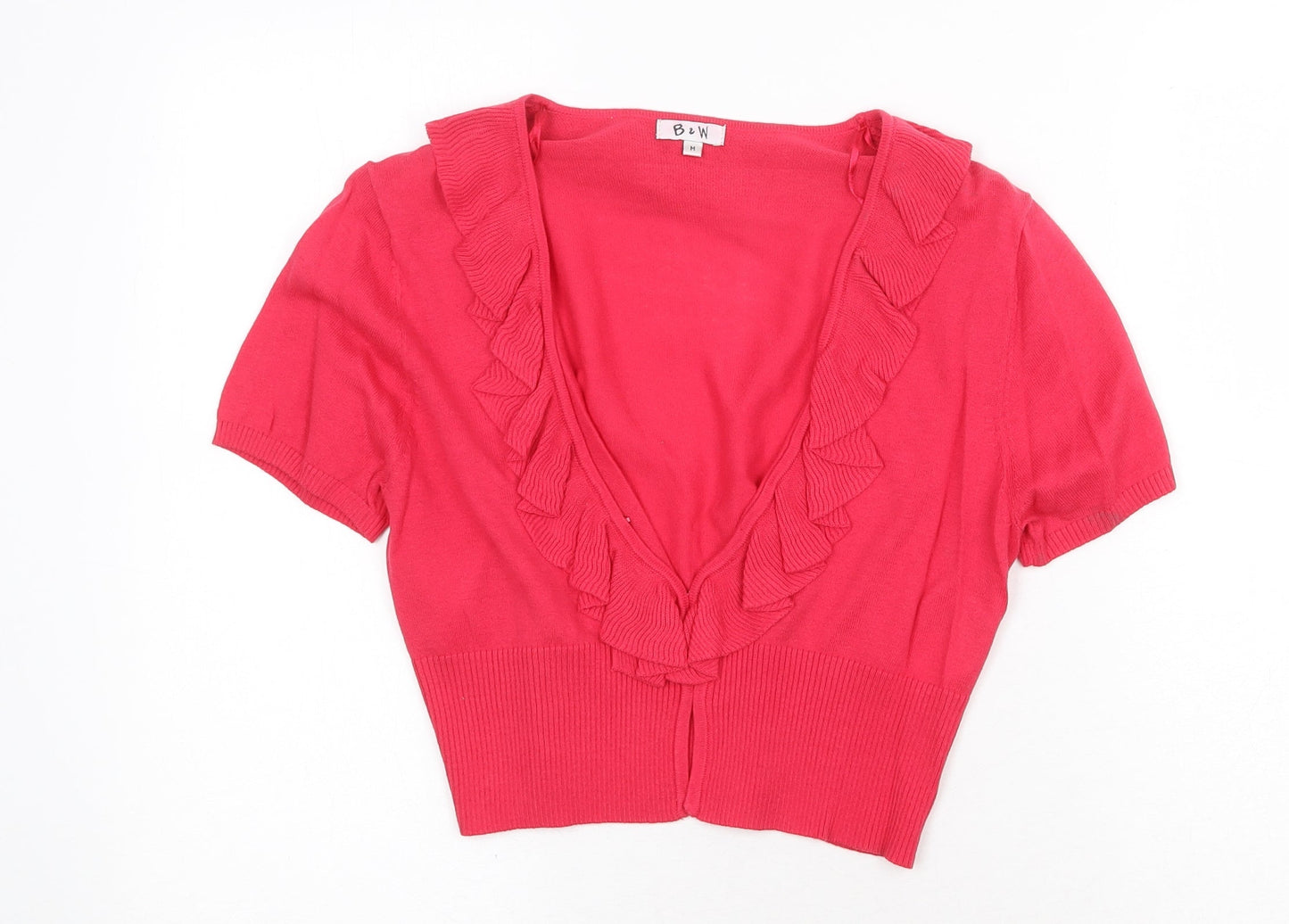 B&W Womens Pink V-Neck Cotton Cardigan Jumper Size M