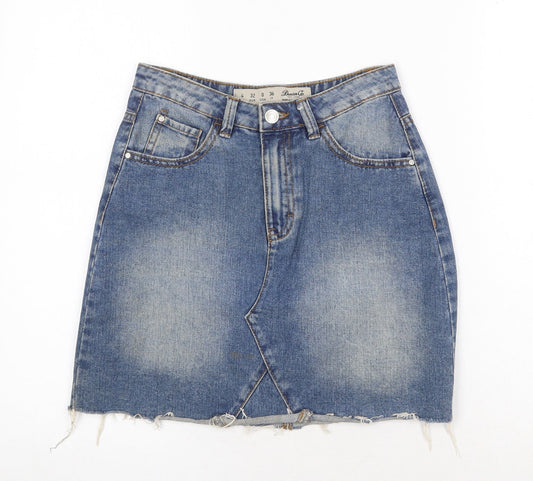 Denim & Co. Womens Blue Cotton A-Line Skirt Size 4XL Zip