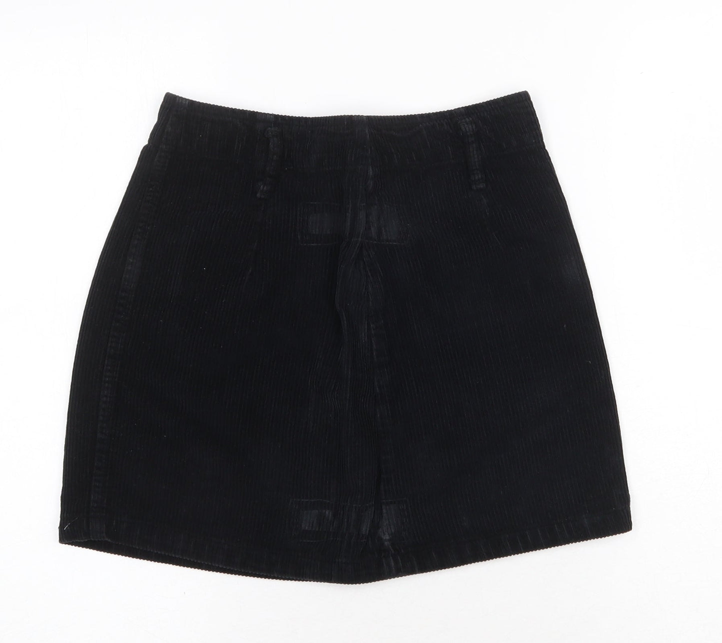 Denim & Co. Womens Black Cotton A-Line Skirt Size 8 Zip