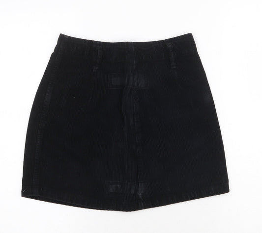 Denim & Co. Womens Black Cotton A-Line Skirt Size 8 Zip