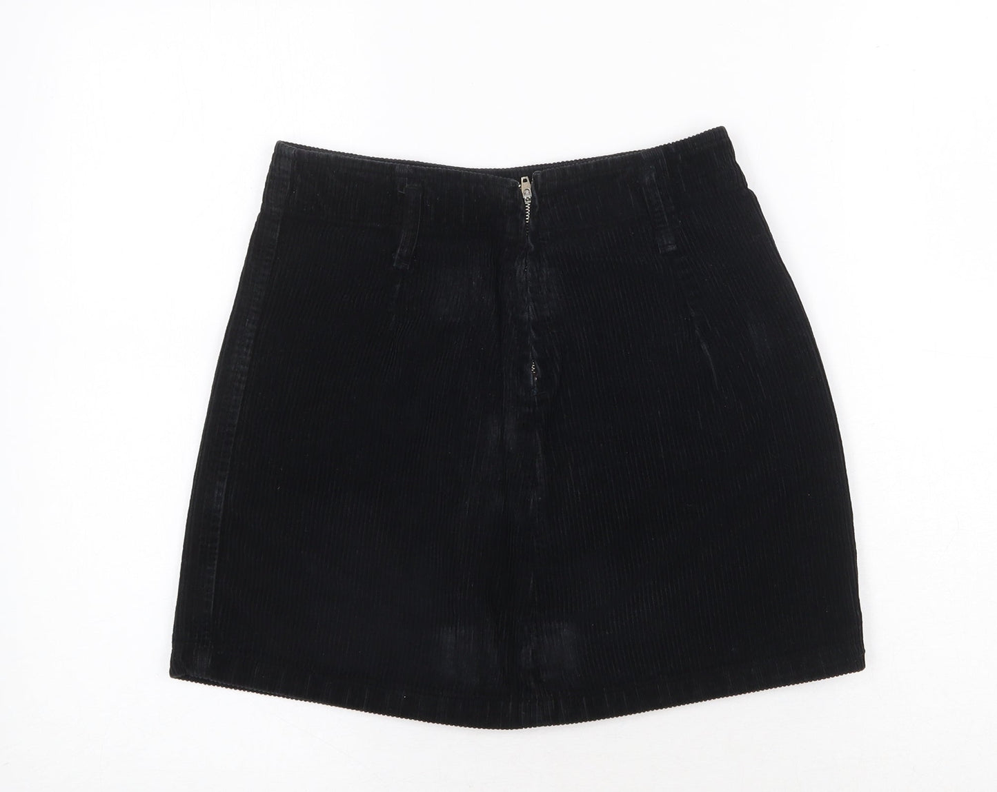 Denim & Co. Womens Black Cotton A-Line Skirt Size 8 Zip