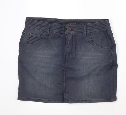 Zara Womens Blue Cotton A-Line Skirt Size 12 Zip