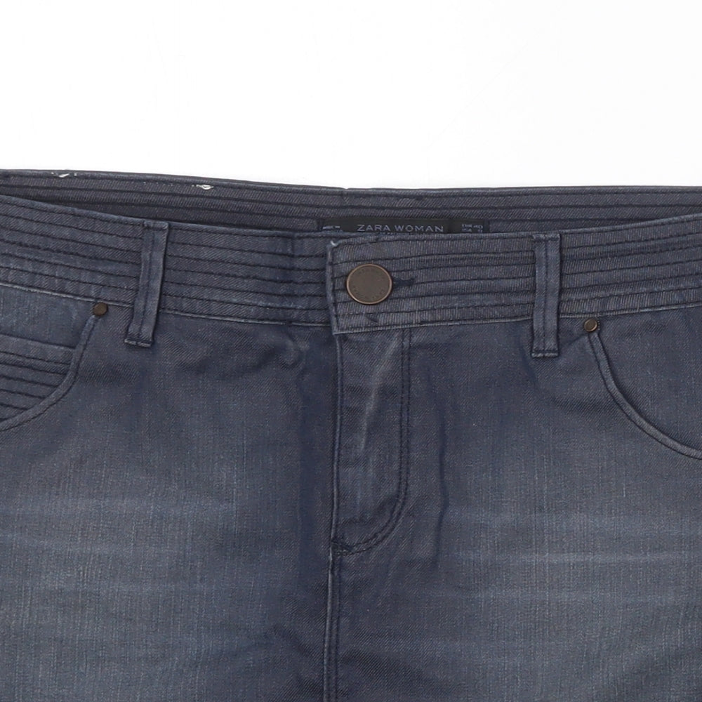 Zara Womens Blue Cotton A-Line Skirt Size 12 Zip