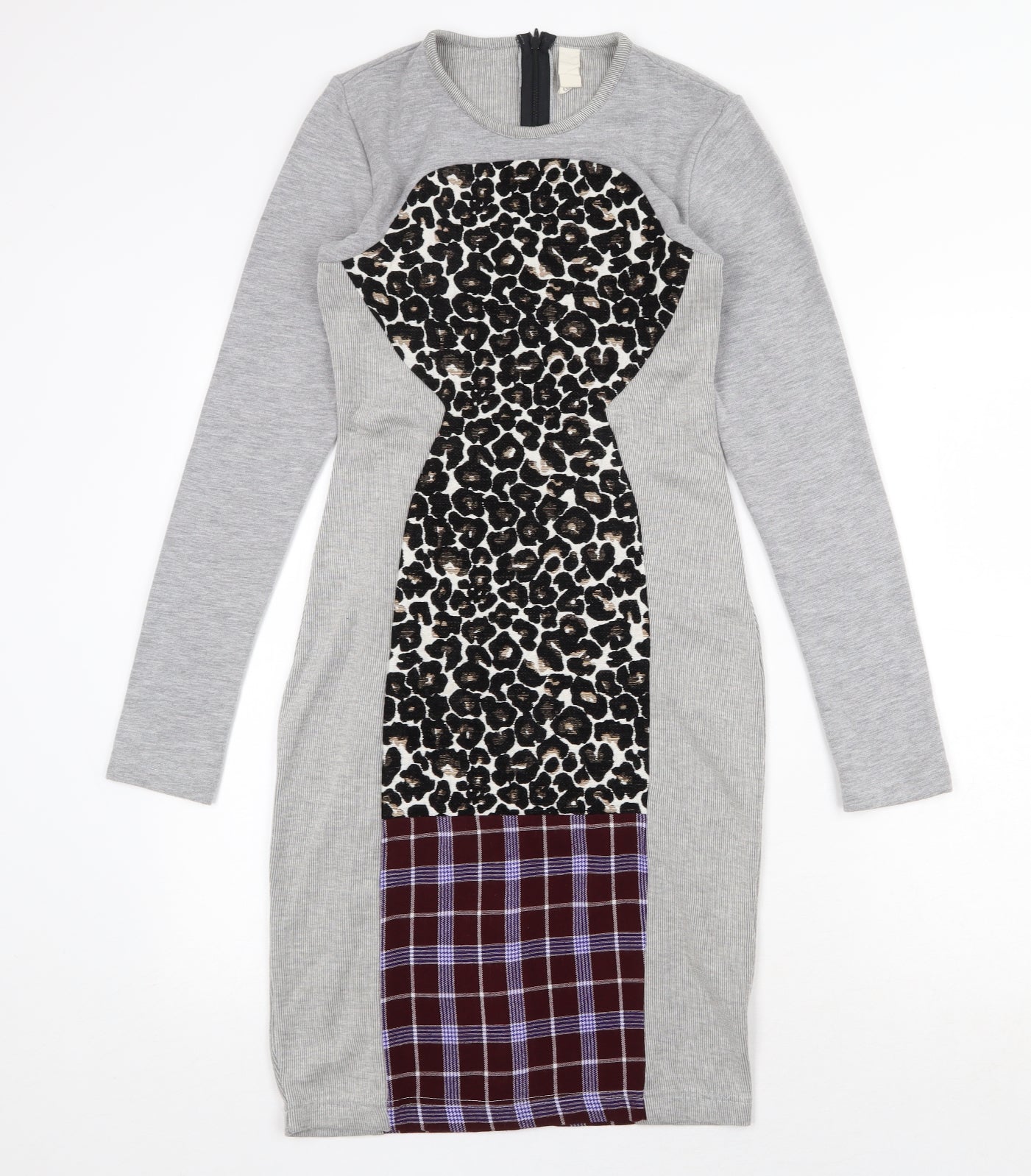 ASOS Womens Grey Geometric Polyester Jumper Dress Size 8 Round Neck Zip