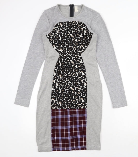 ASOS Womens Grey Geometric Polyester Jumper Dress Size 8 Round Neck Zip