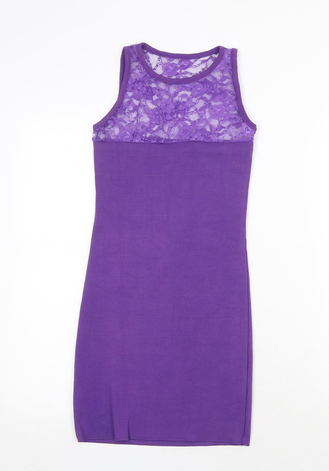 PK Clothing Womens Purple Polyester Bodycon Size S Round Neck Pullover