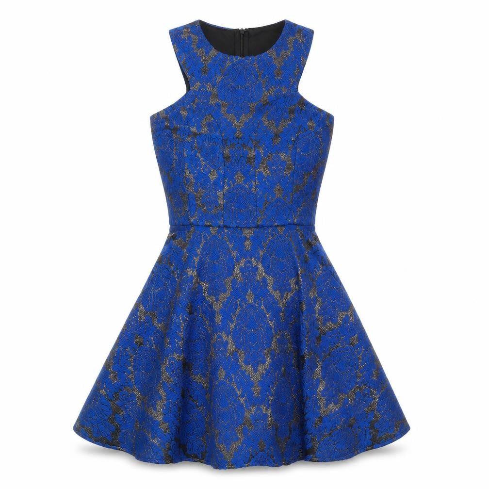 AX Paris Womens Blue Geometric Wool Skater Dress Size 8 Round Neck Zip
