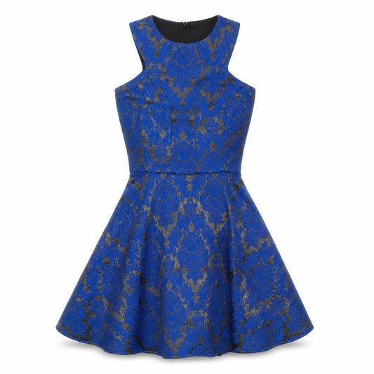 AX Paris Womens Blue Geometric Wool Skater Dress Size 8 Round Neck Zip