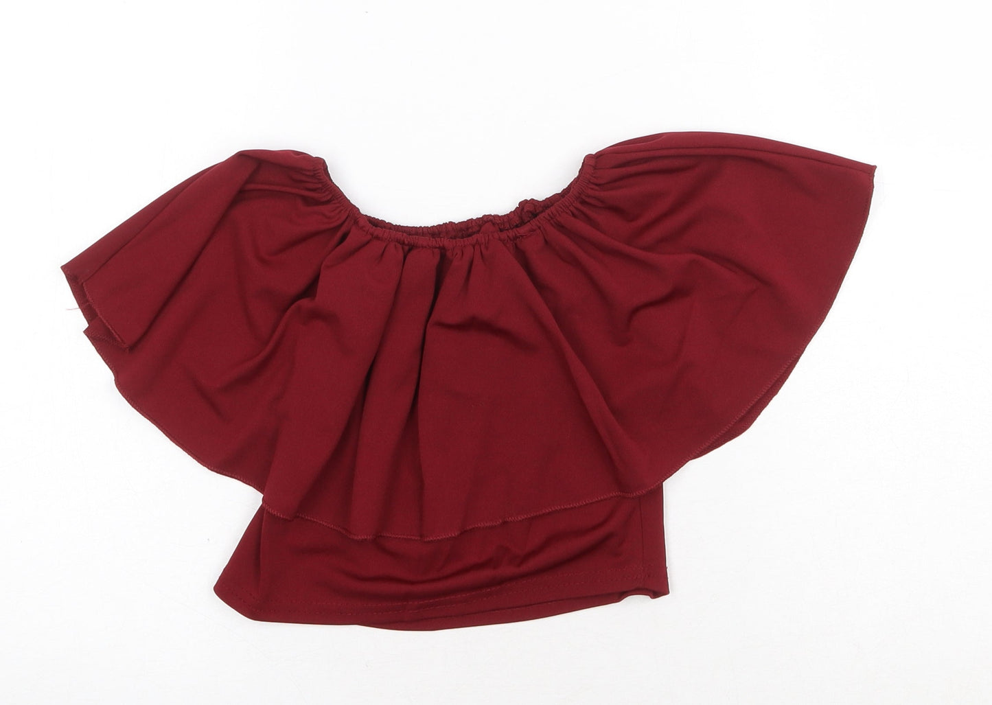 Preworn Womens Red Polyester Cropped Blouse Size XS Boat Neck - Bardot