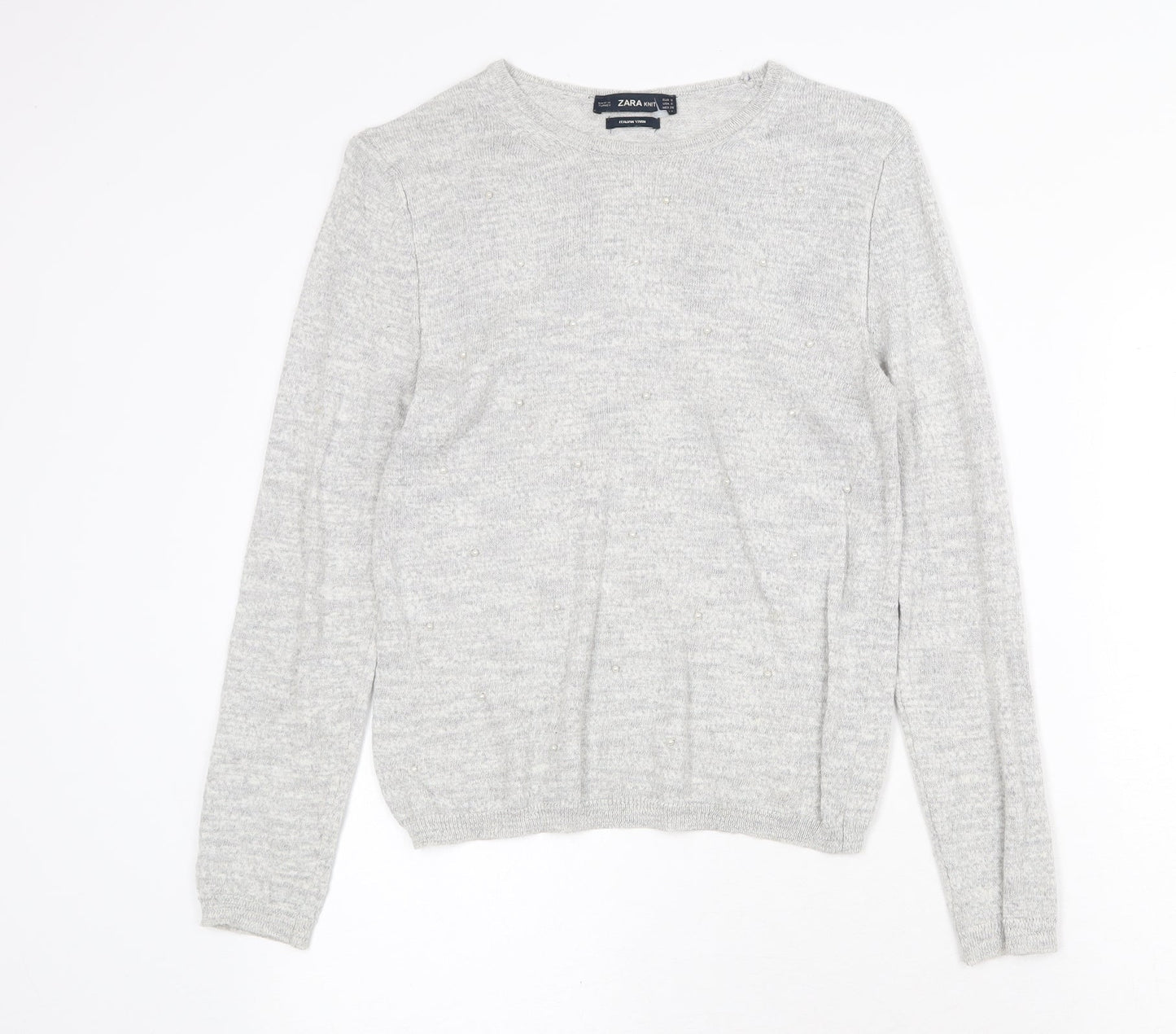 Zara Womens Grey Round Neck Viscose Pullover Jumper Size S