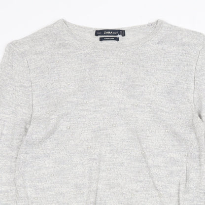 Zara Womens Grey Round Neck Viscose Pullover Jumper Size S