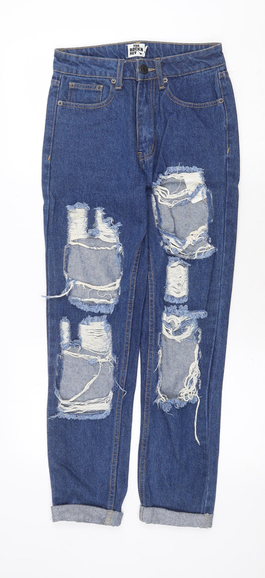 The Rockn Rev Womens Blue Cotton Straight Jeans Size 6 Regular Zip