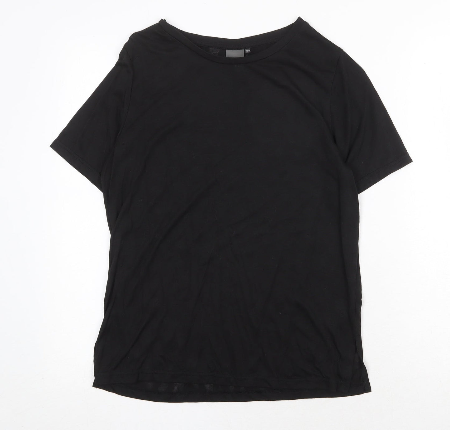 ICHI Womens Black Polyester Basic T-Shirt Size XS Round Neck