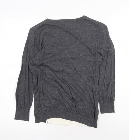 Next Womens Grey Scoop Neck Cotton Pullover Jumper Size 8