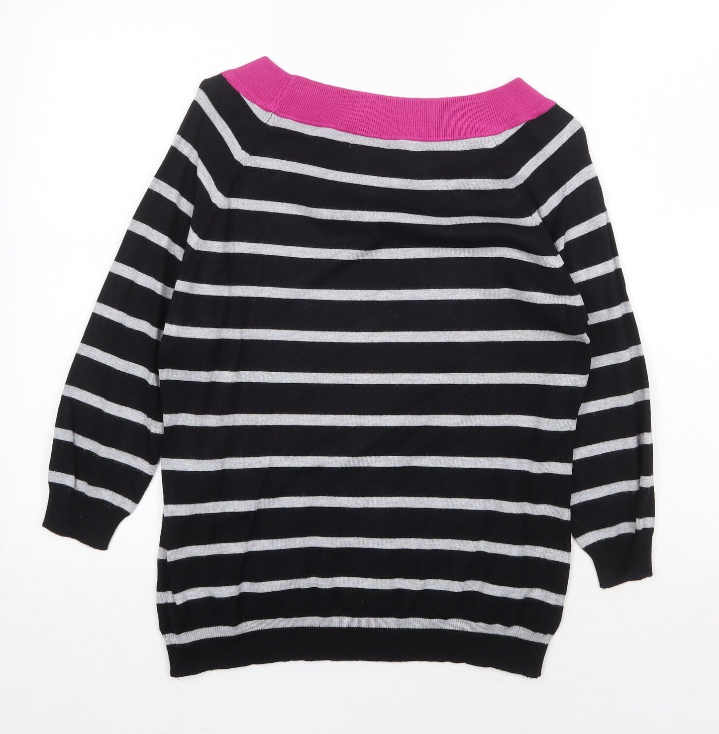 M&Co Womens Black Boat Neck Striped Viscose Pullover Jumper Size 12
