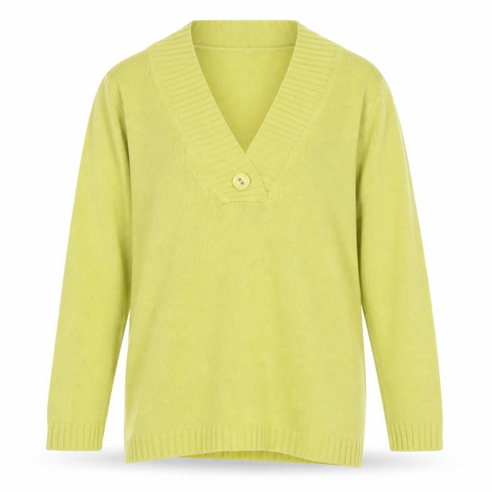Note Womens Green V-Neck Acrylic Pullover Jumper Size 14