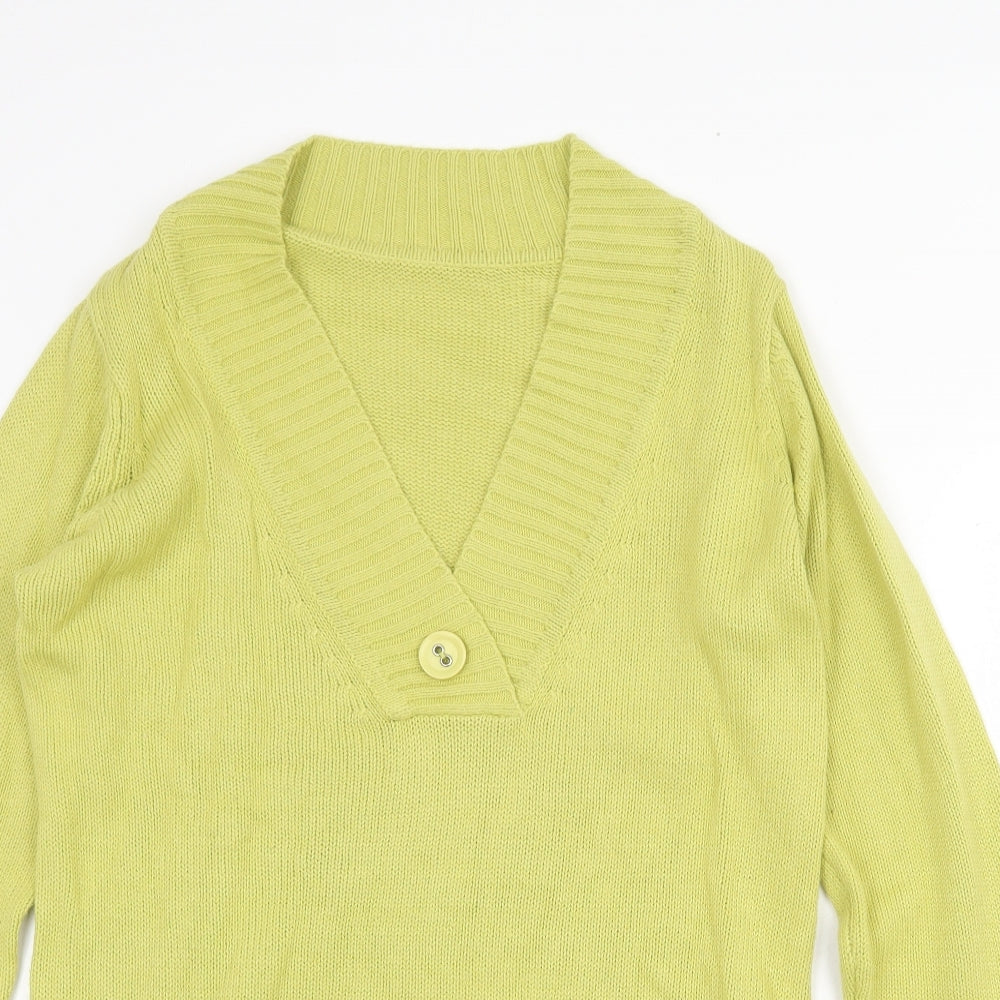 Note Womens Green V-Neck Acrylic Pullover Jumper Size 14