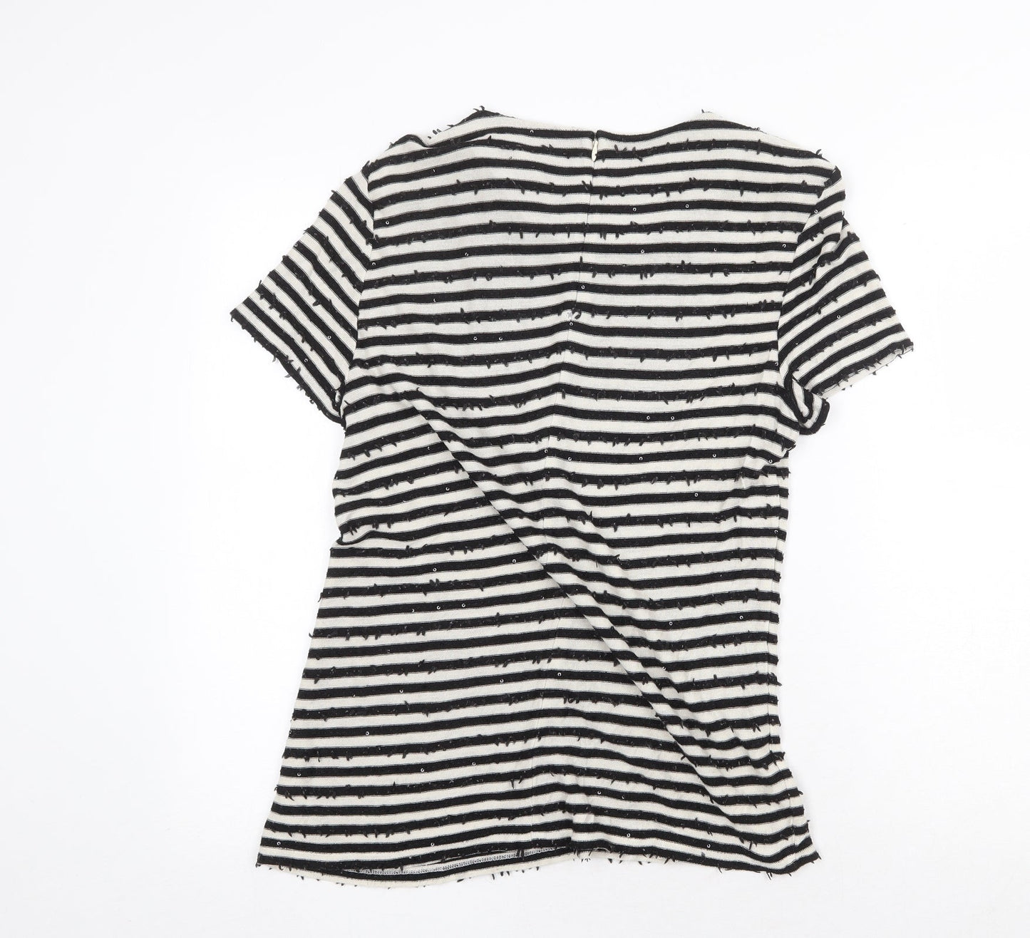 Talbots Womens Black Striped Polyester Basic T-Shirt Size L Round Neck