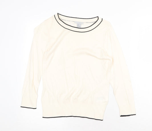 H&M Womens Beige Scoop Neck Cotton Pullover Jumper Size S