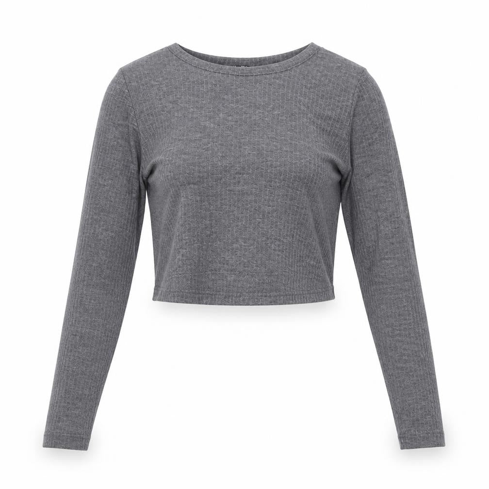 Select Womens Grey Polyester Cropped T-Shirt Size 8 Round Neck