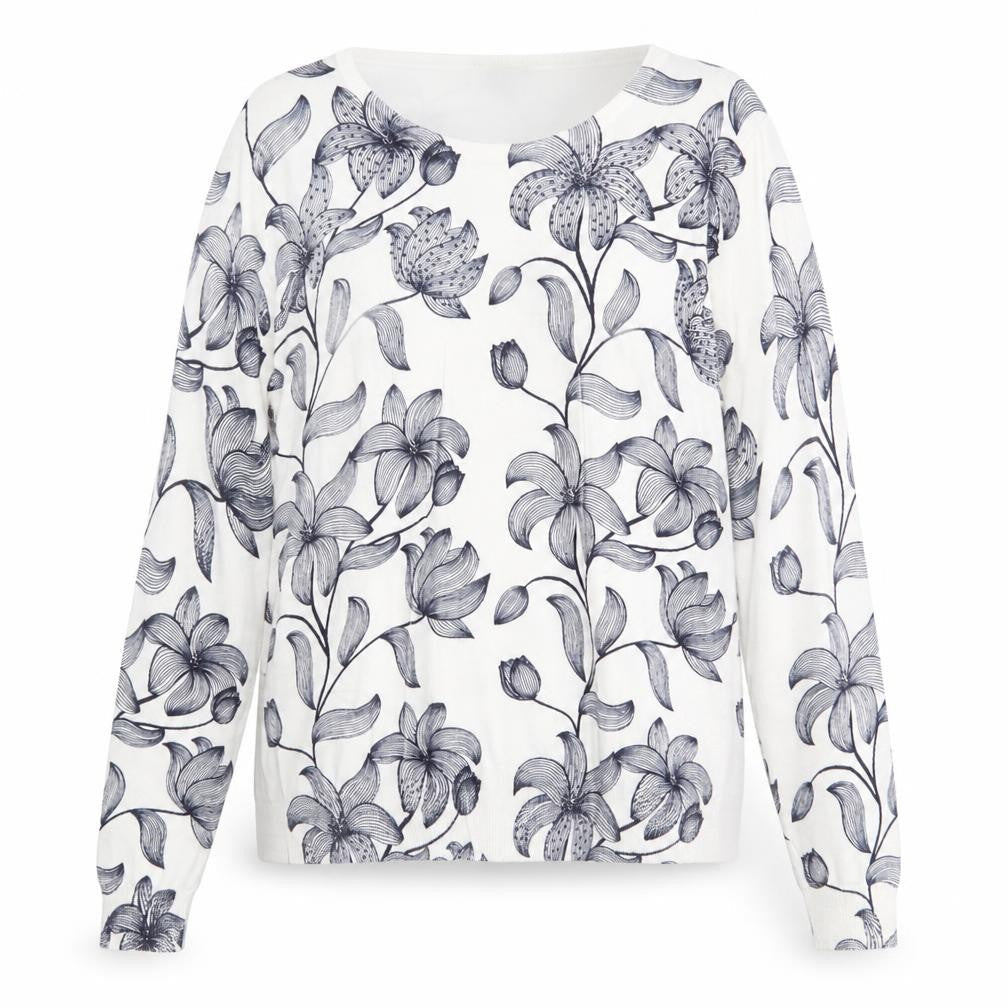 Annabelle Womens White Scoop Neck Floral Viscose Pullover Jumper Size S