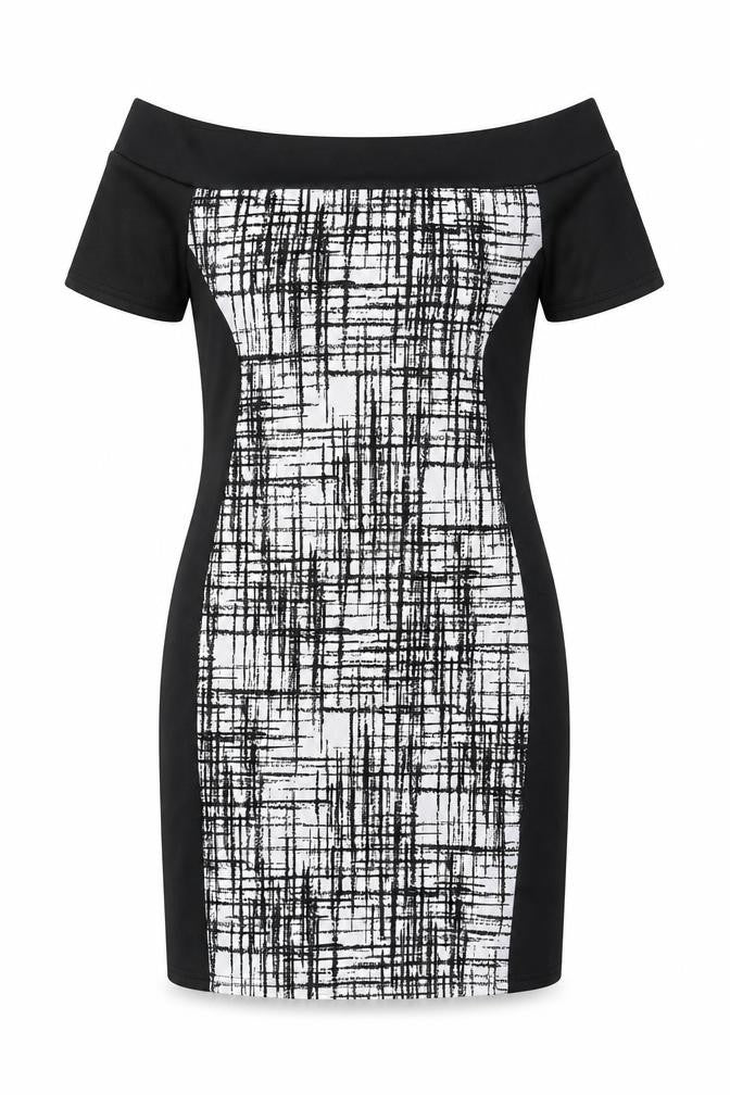 Quiz Womens Black Geometric Polyester A-Line Size 12 Off the Shoulder Pullover