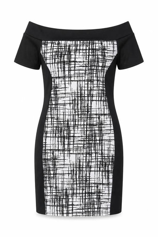 Quiz Womens Black Geometric Polyester A-Line Size 12 Off the Shoulder Pullover