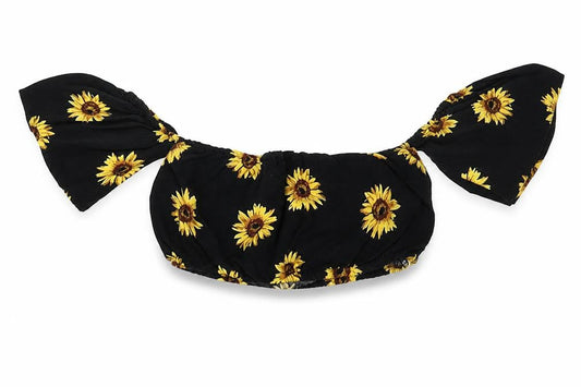 Zaful Womens Black Floral Viscose Cropped Blouse Size M Off the Shoulder - Sunflower Bardot
