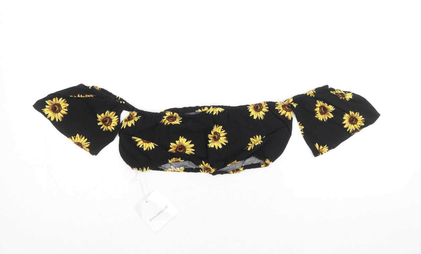 Zaful Womens Black Floral Viscose Cropped Blouse Size M Off the Shoulder - Sunflower Bardot