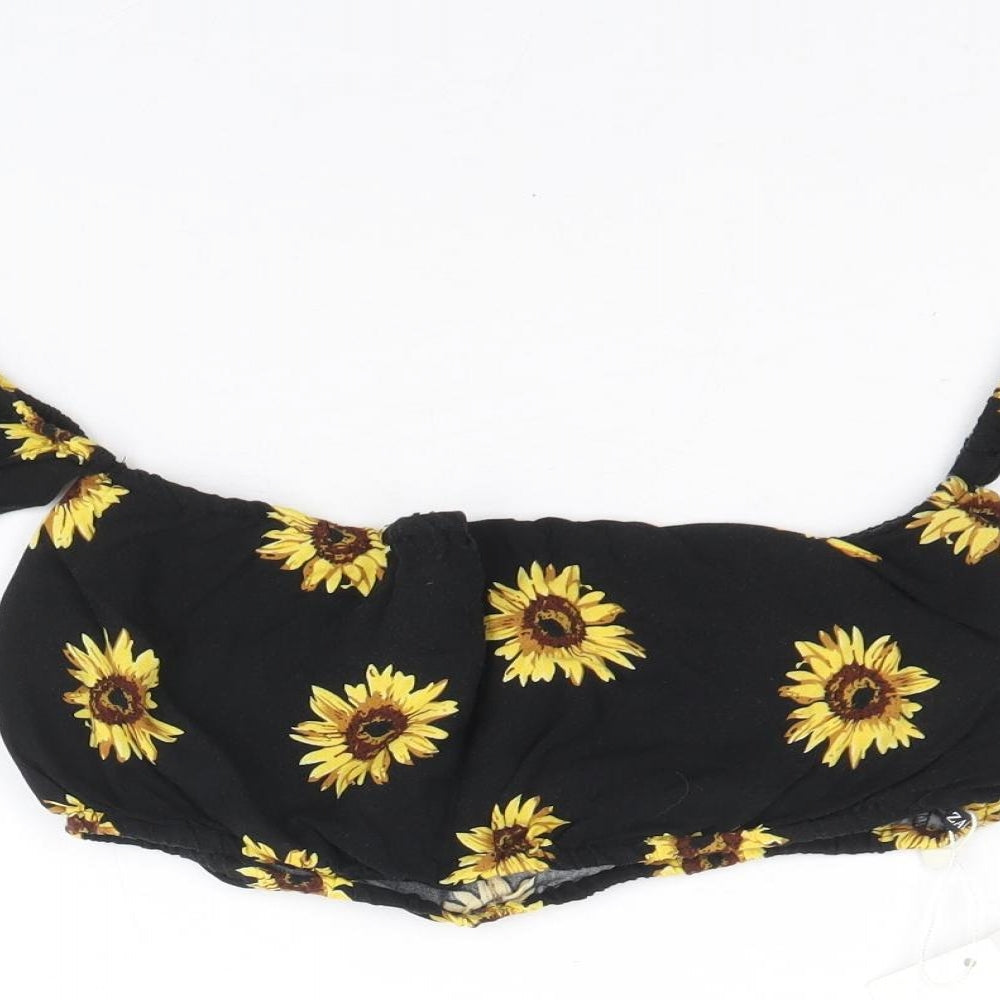 Zaful Womens Black Floral Viscose Cropped Blouse Size M Off the Shoulder - Sunflower Bardot
