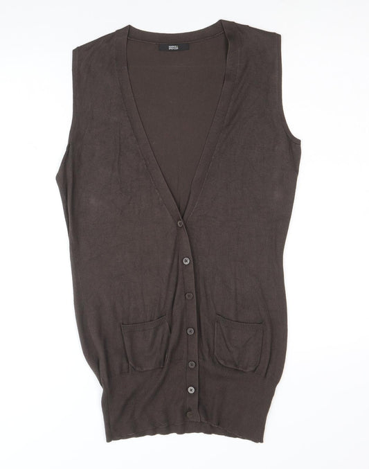 Marks and Spencer Womens Brown V-Neck Viscose Cardigan Jumper Size 12