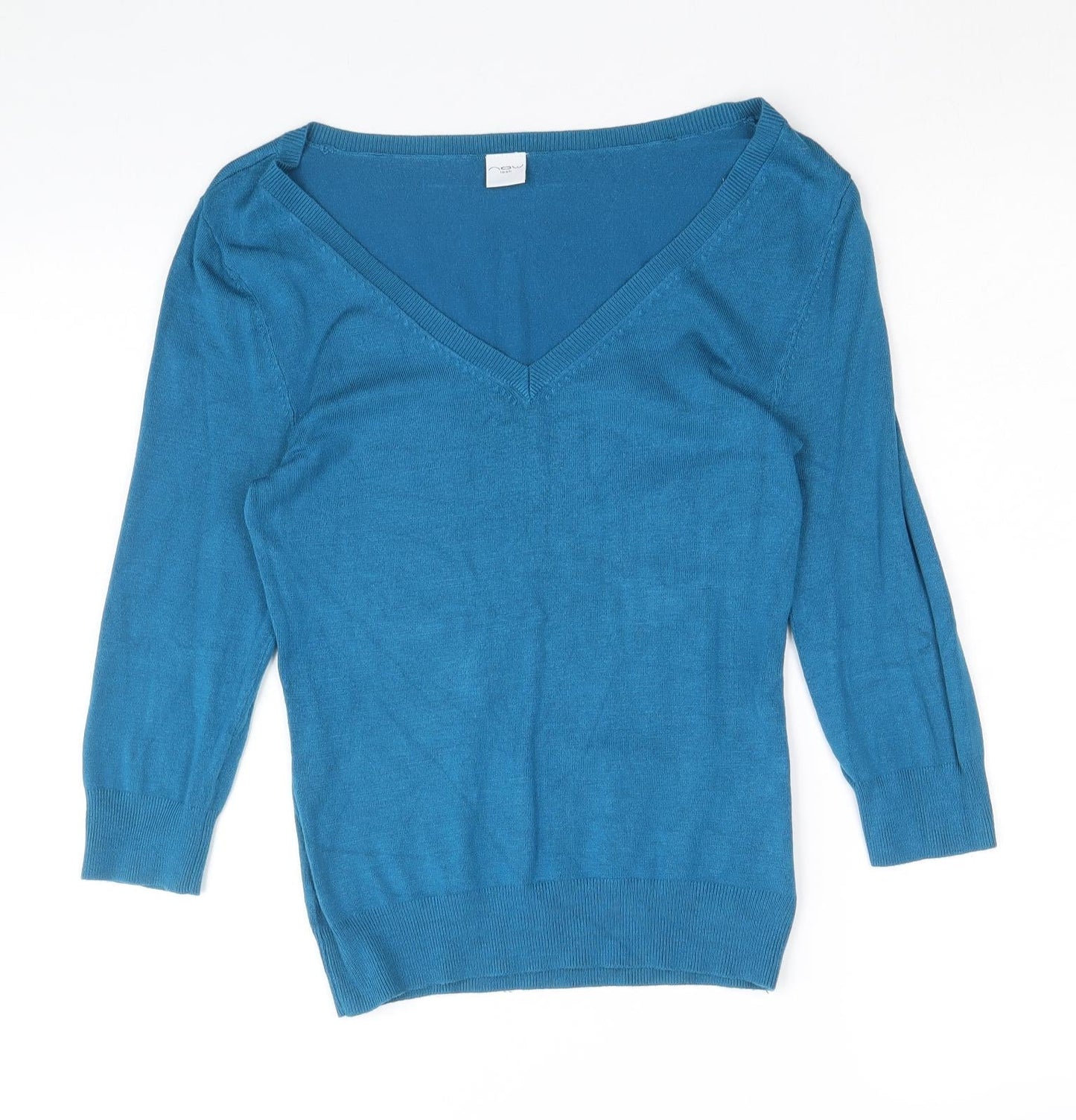 New Look Womens Blue V-Neck Viscose Pullover Jumper Size 8