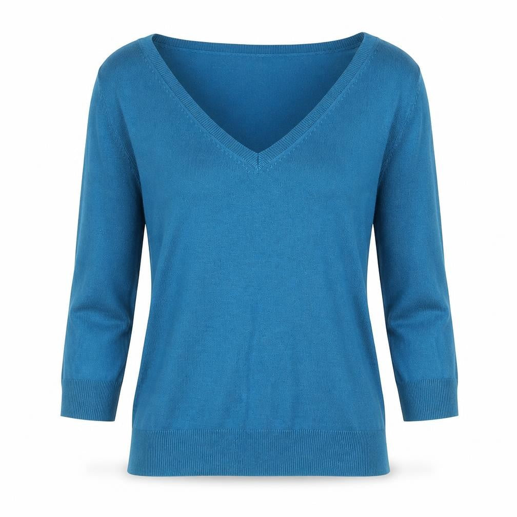 New Look Womens Blue V-Neck Viscose Pullover Jumper Size 8